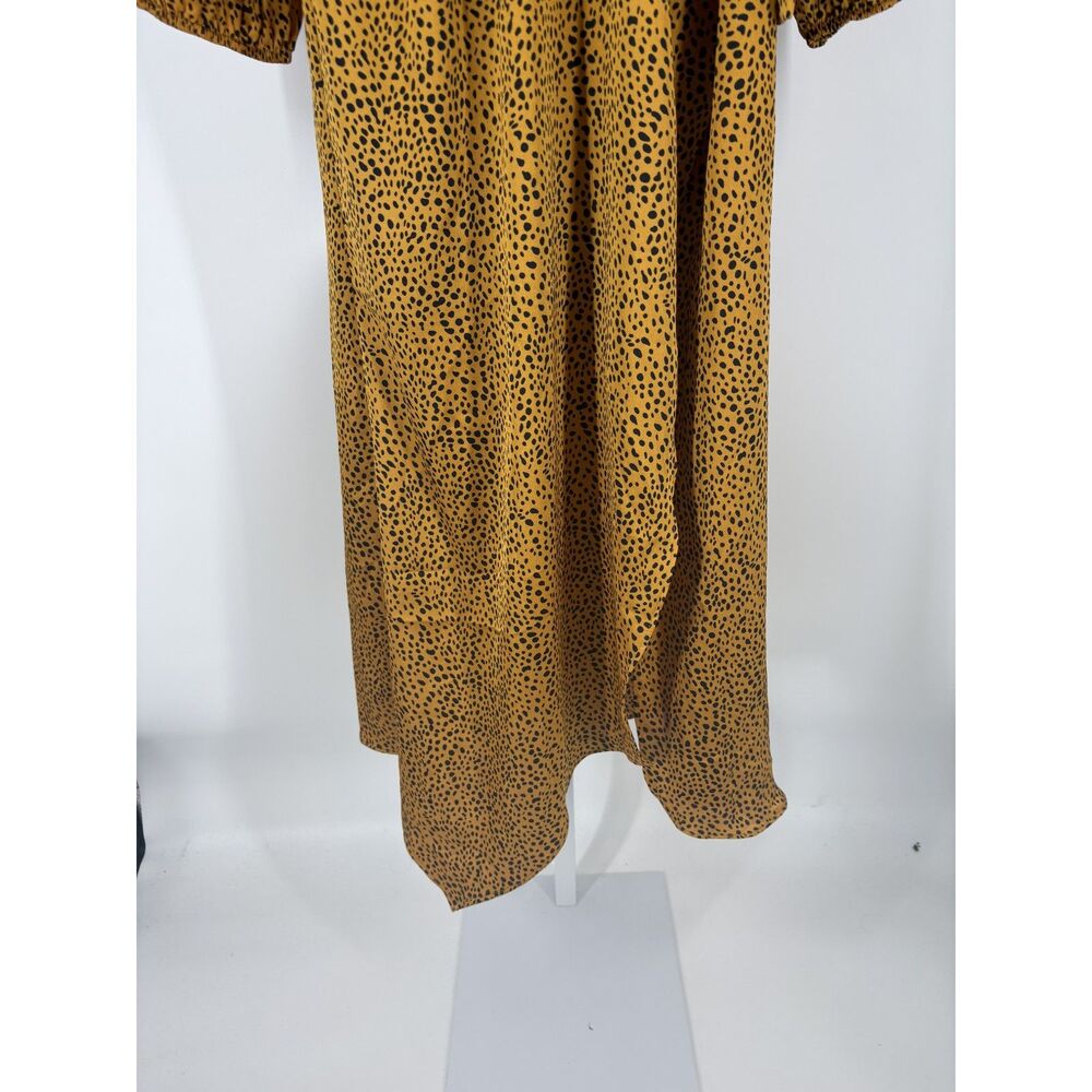 Mustard Yellow Animal Print Wrap Dress | Long Sleeve V-Neck Midi with Tie Waist - Picture 4 of 7